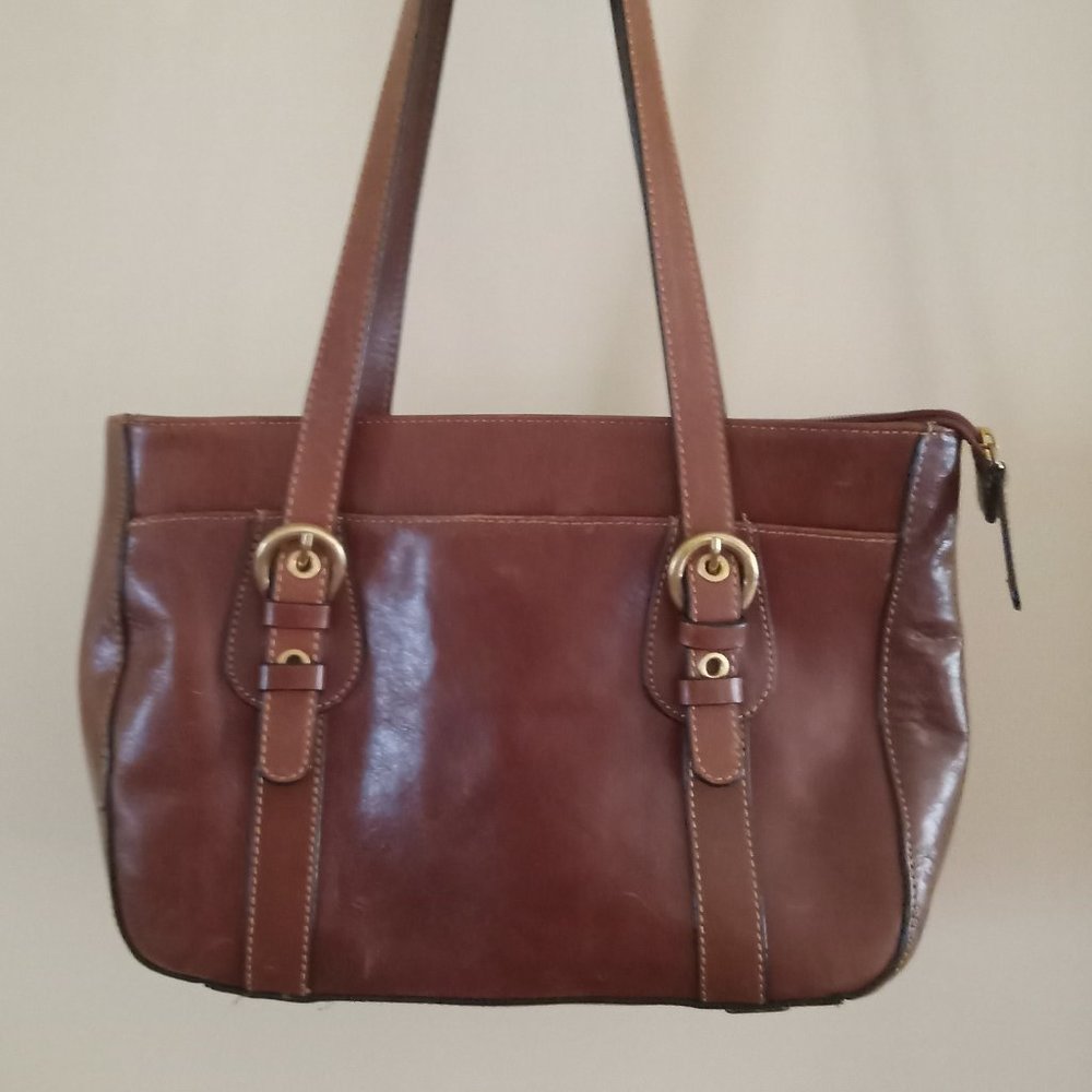 Giani Bernini Cognac Saddle Brown Leather Satchel Shoulder Bag Purse 12x9x3 Fall
